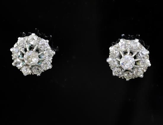A pair of white gold and diamond cluster ear studs, 10mm,.